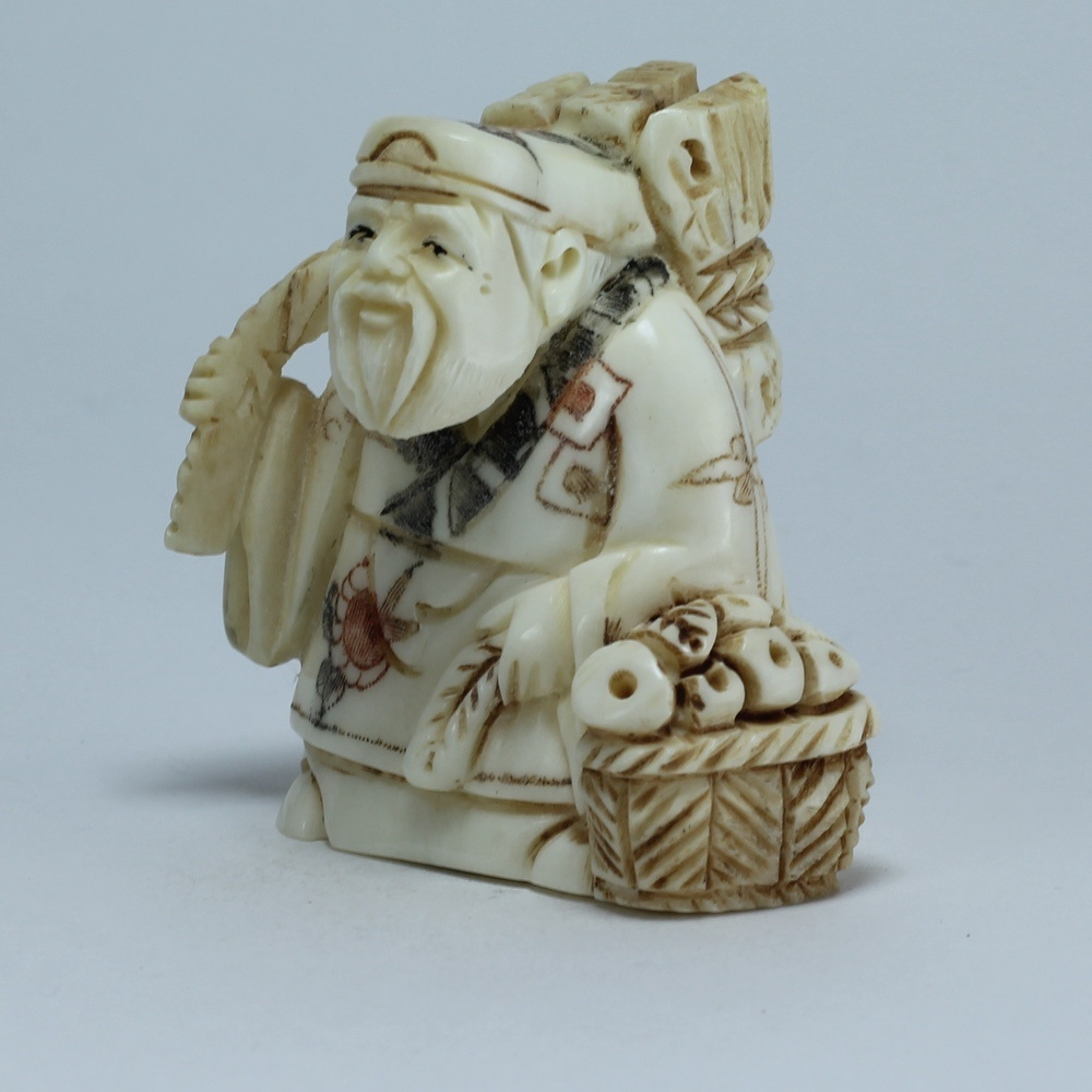 Эксклюзивная нэцкэ Дзюродзин с хворостом и корзиной