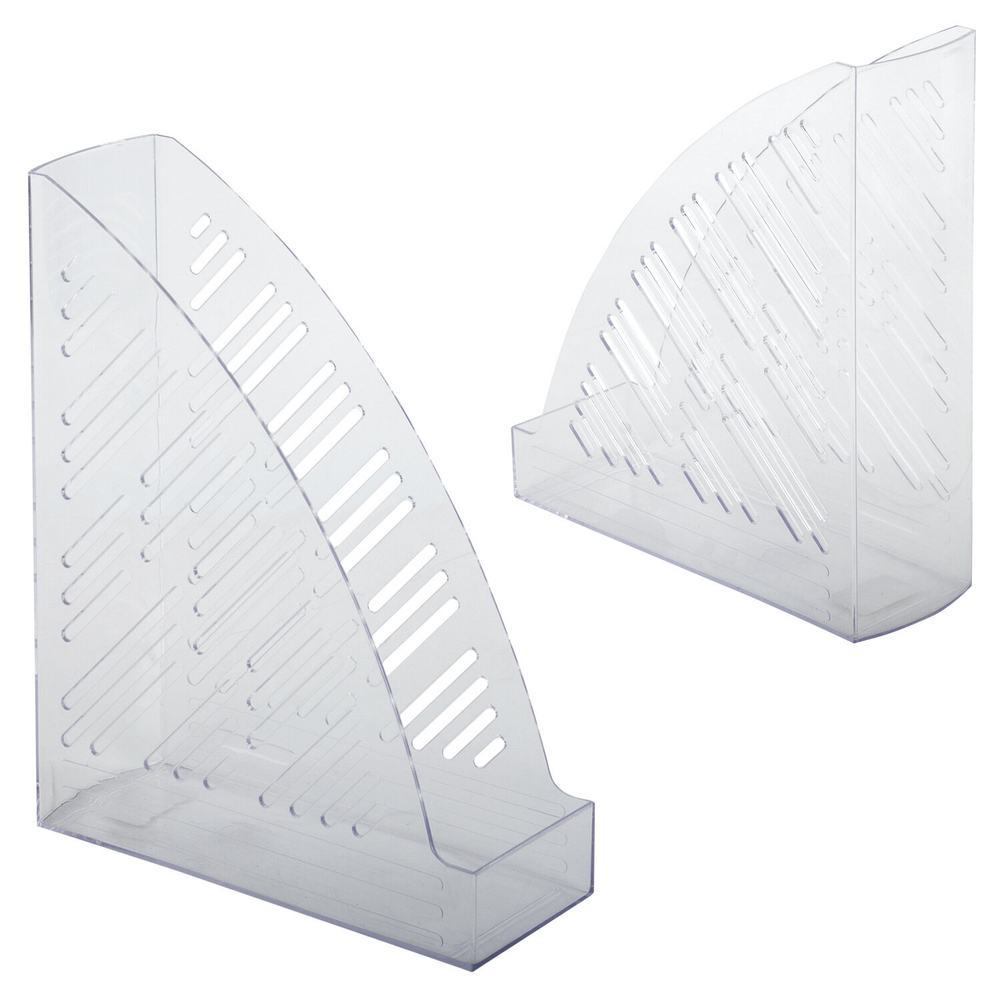 Лоток вертикальный для бумаг BRAUBERG «Standard+», 250×90×300 мм, прозрачный, 2 штуки в комплекте.