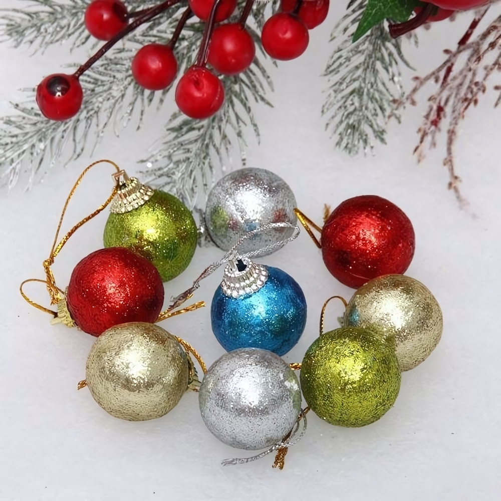 Новогодние шары 3 см (набор 9 шт) "Блестящее напыление", микс цветов (Серпантин)