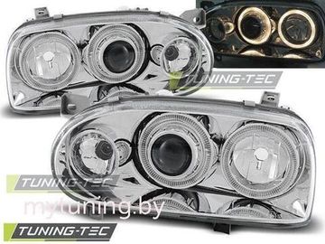 Передние фары VW Golf 3 angel eyes chrome