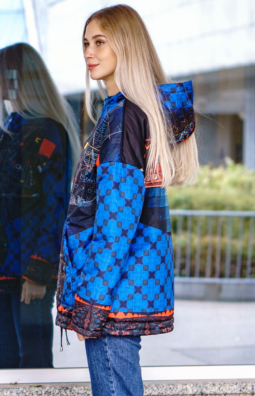 Двусторонняя куртка "Связь времён. Синее и голубое", по мотивам живописи Пауль Клее и знаменитого трактата Андреаса Целлариуса "Гармония Макрокосмоса"