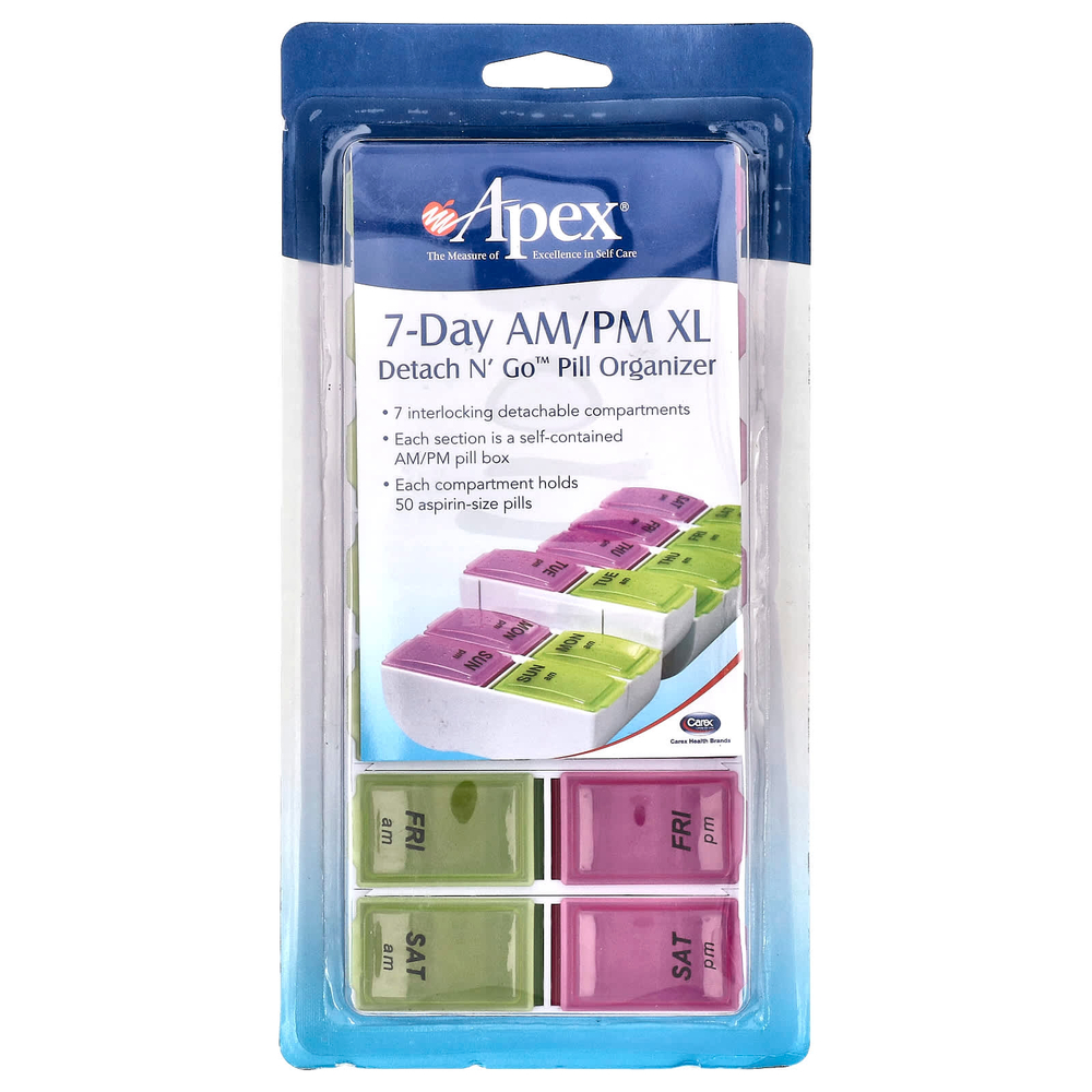 Apex, Detach N' Go™, органайзер для таблеток с учетом приема 2 раза в день, размер XL, 1 шт.