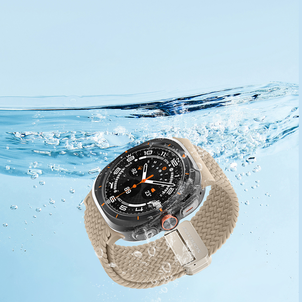Эластичный ремешок серого цвета (Beige) от Dux Ducis для смарт часов Samsung Watch Ultra 47MM, серия Strap (Mixture Pro Series)