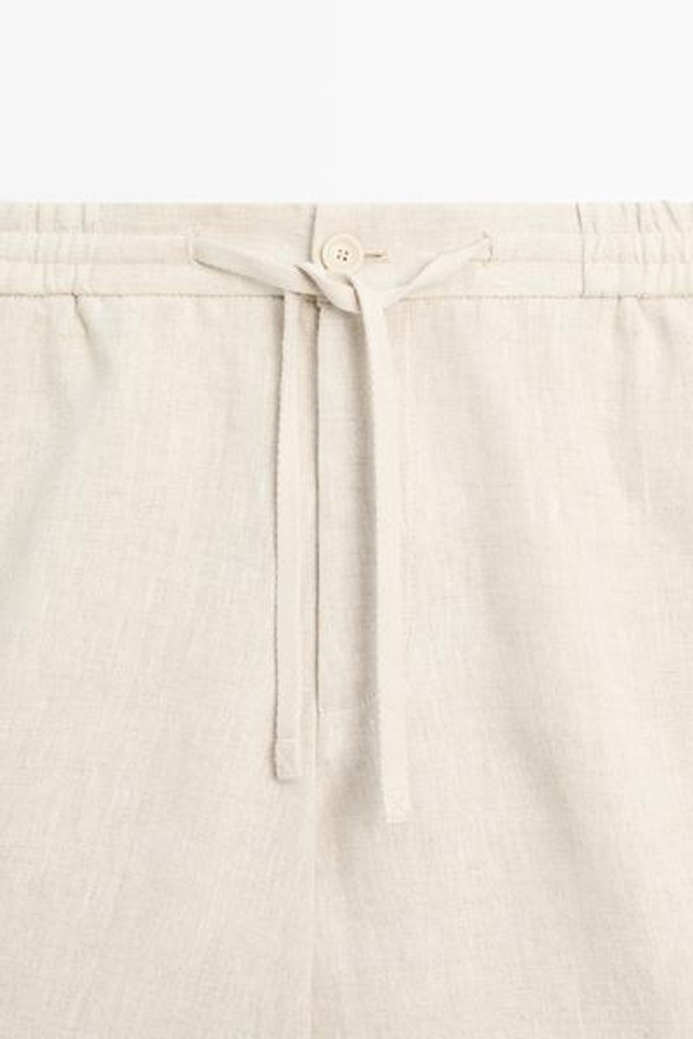 ZARA Льняные шорты-бермуды с эластичным поясом, кремовый