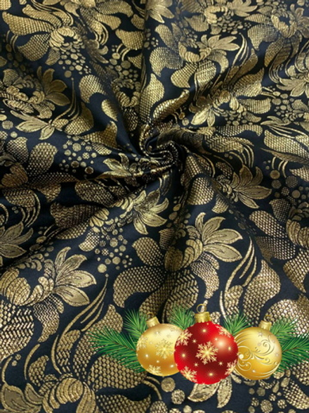 Костюмная жаккард, черный, люрекс золото LR