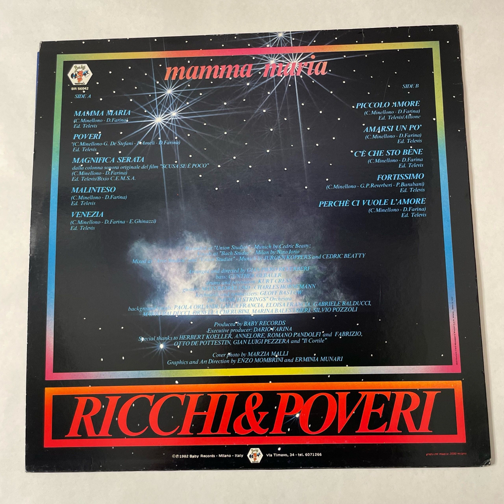 Винтажная виниловая пластинка LP Ricchi and Poveri Mamma Maria (Италия 1982) Богатые И Бедные