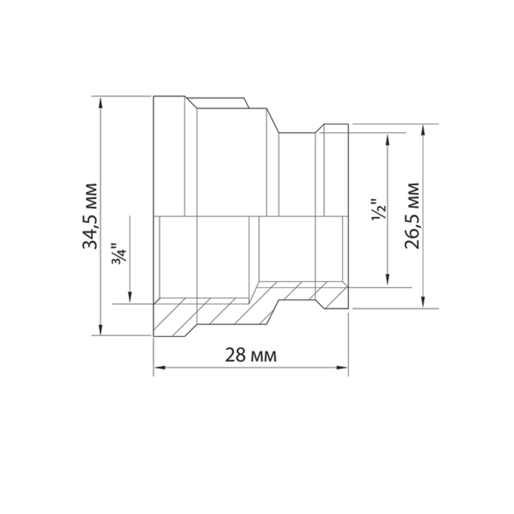 Муфта переходная 3/4'' - 1/2'' вн/вн VRT® никель