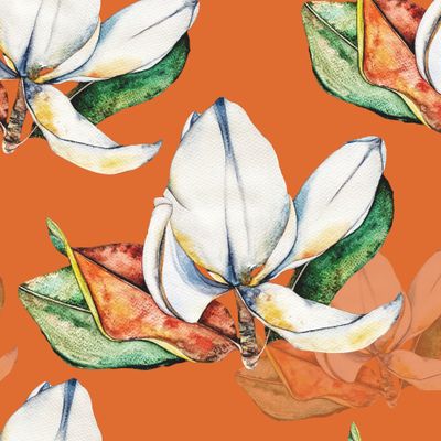 Магнолии на оранжевом фоне