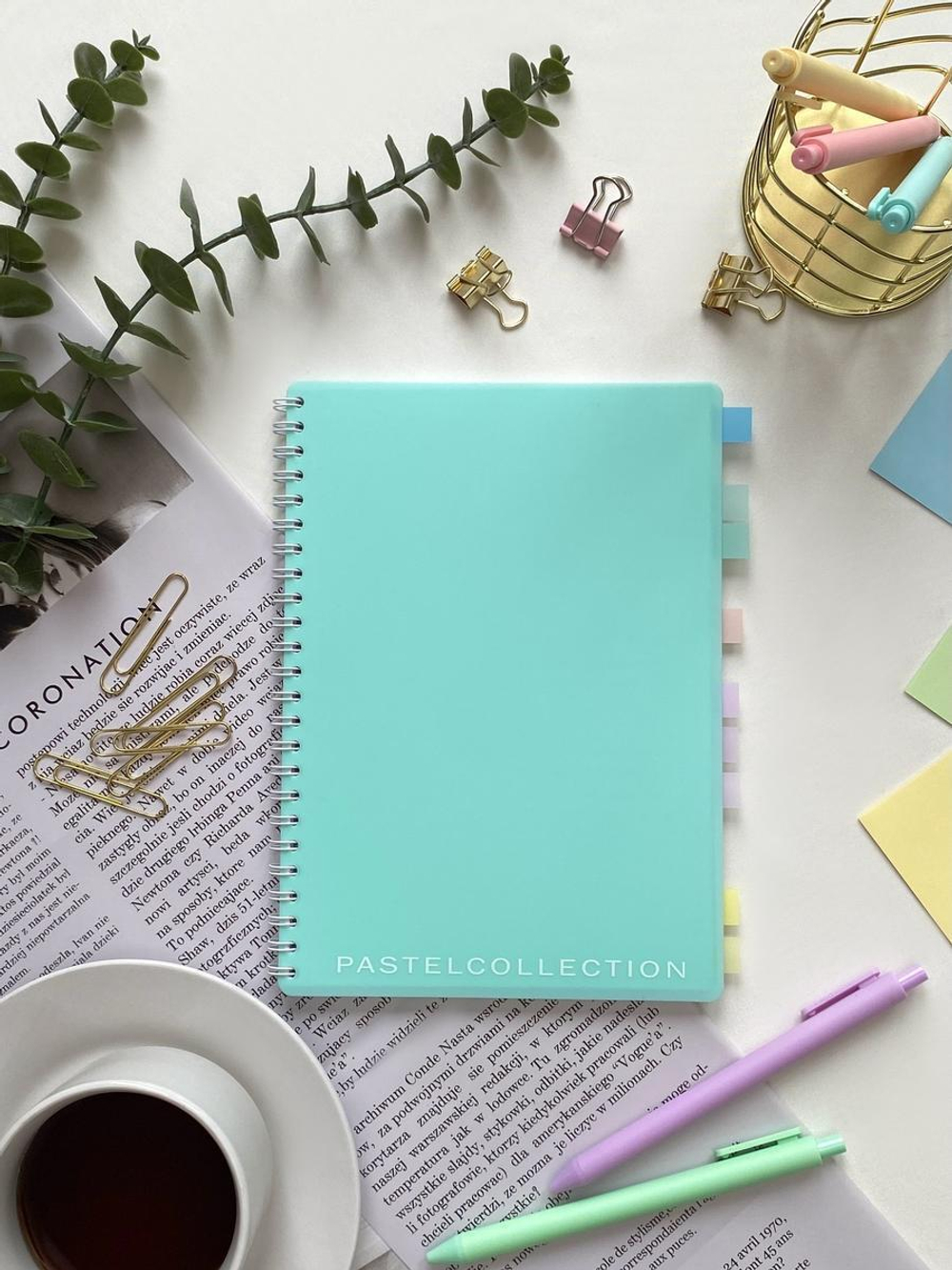 Тетрадь А5 80 л.клетка "Pastel Collection Mint" с пласт.обложкой, на гребне (ПОЛИНОМ)