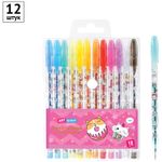 Набор гелевых ручек 12цв. Спейс, Кот-сластена, 1.0мм, с блёстками