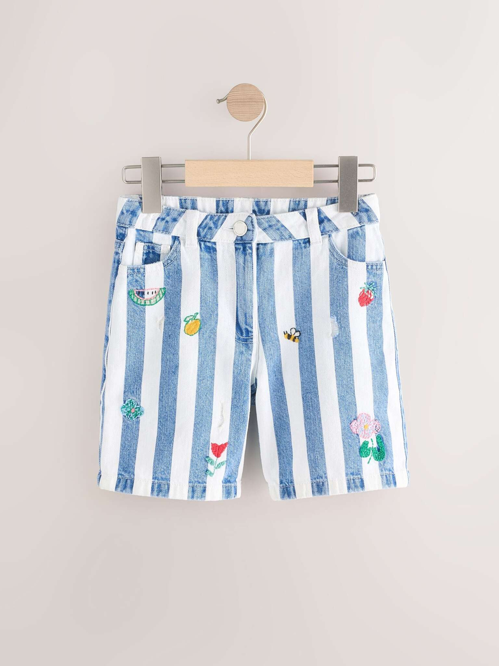 Шорты джинсовые с вышивкой для девочки Next E35-578, Синий, Белый