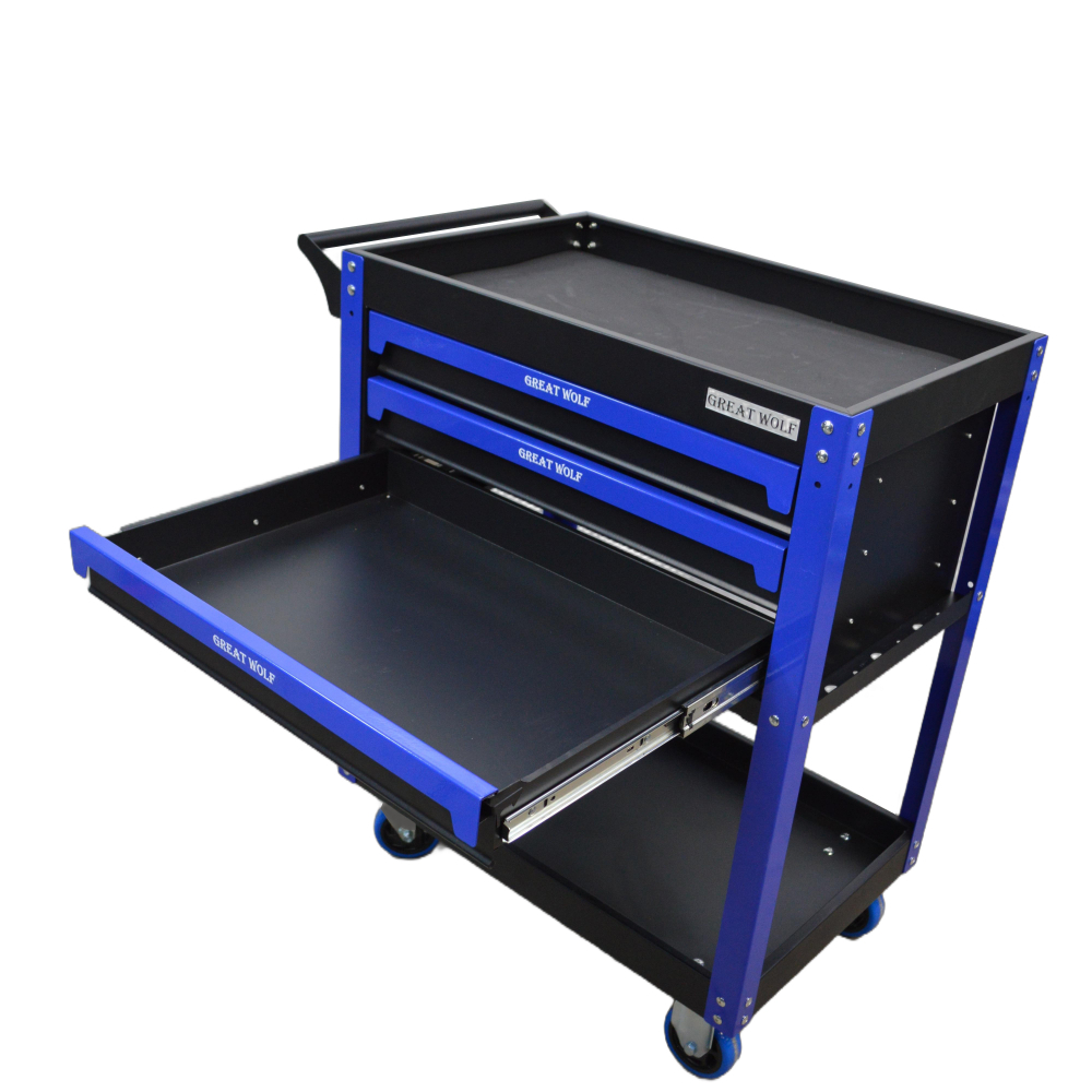 Инструментальная тележка GW-3ST Blue (Great Wolf) с полкой и тремя ящиками