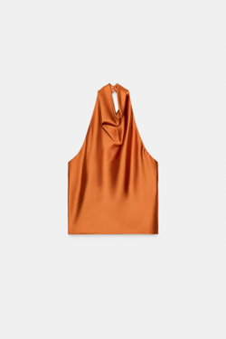 ZARA АТЛАСНЫЙ ТОП С ГОРЛОВИНОЙ ХАЛТЕР, ОРАНЖЕВЫЙ
