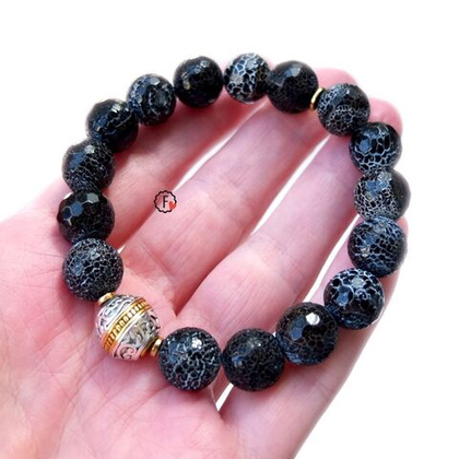 Браслет из чёрного агата 12 мм