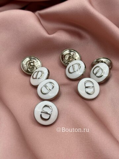 Пуговицы Ди. белая эмаль серебристые