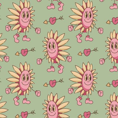 Подсолнух в ретро стиле с сердцами и стрелами