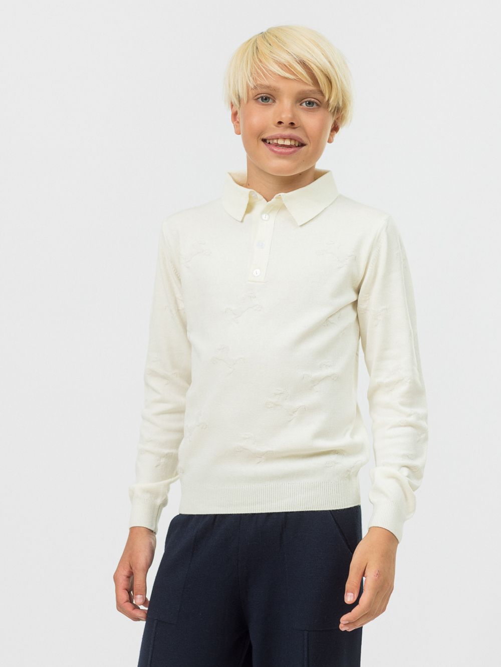 Поло для мальчика с длинным рукавом AT724 молочный