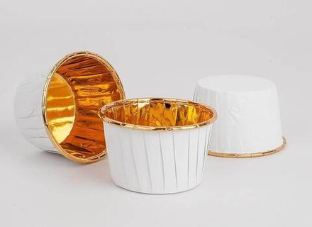 Капсула для капкейков фольгированная бело-золотая 50*40мм, 10 шт