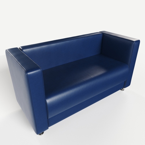 Диван прямой офисный из эко кожи с подлокотниками Пауза A11 (Синий)