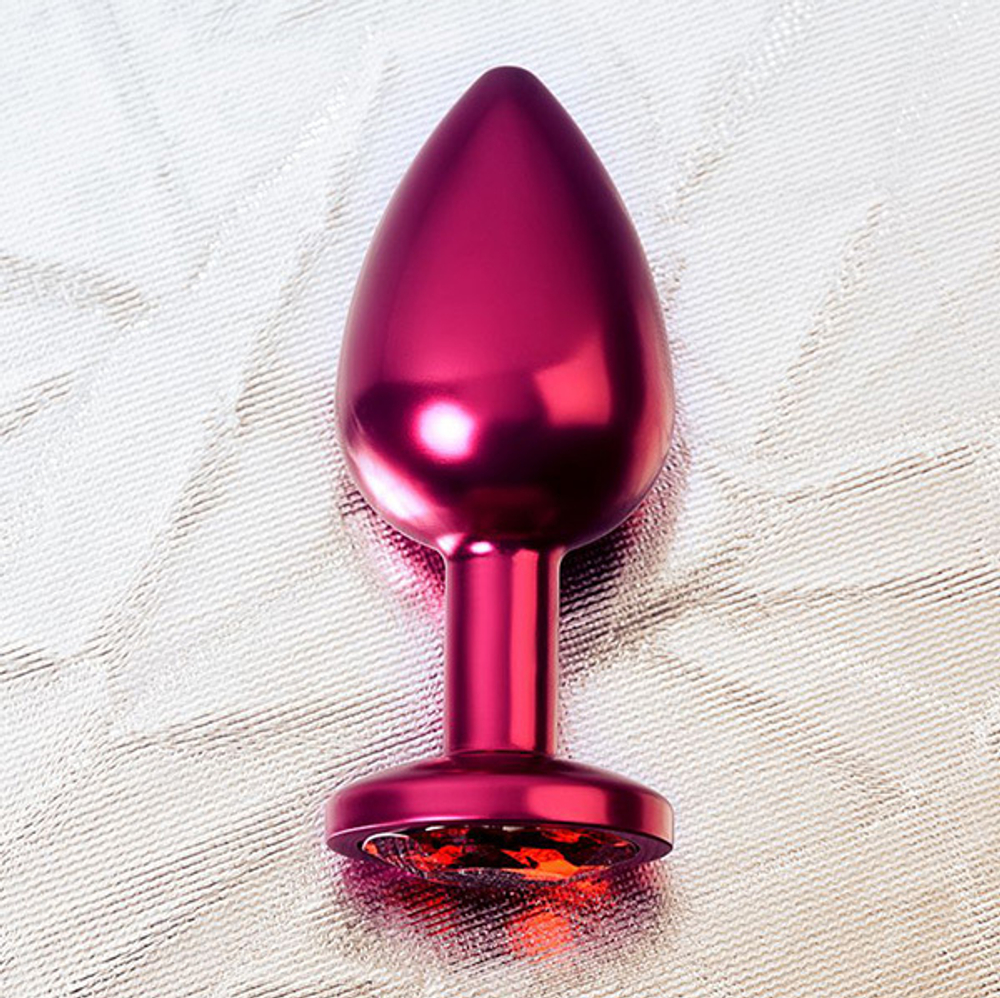 Красный анальный плаг 8,2см с кристаллом красного цвета ToyFa Metal 717008-99