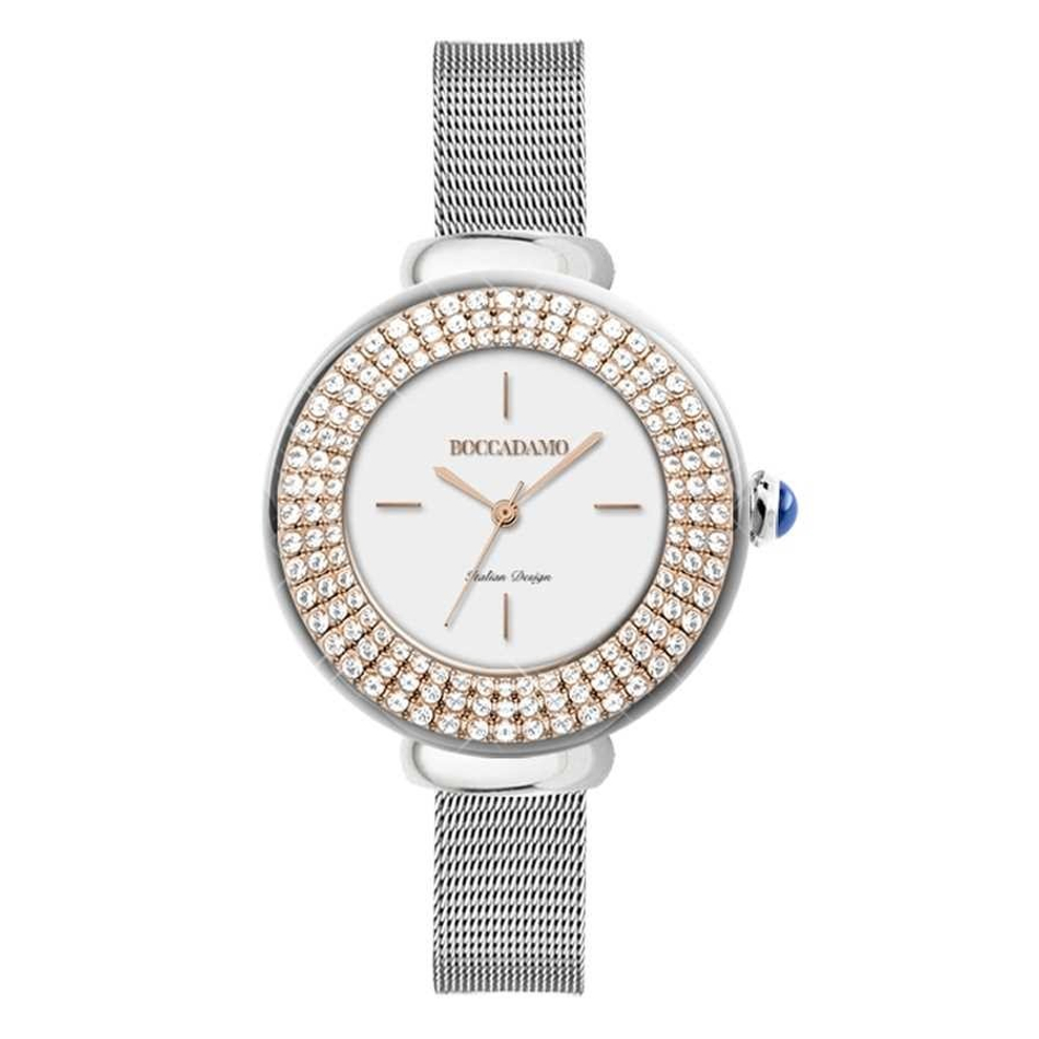 Часы Boccadamo Dome Silver White DM004 BW/S с минеральным стеклом, кристаллами Swarovski