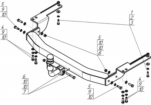 Фаркоп с нержавеющей накладкой Motodor для Toyota LC Prado 150, Lexus GX, c 2009 (оцинкованный шар)(паспорт и сертификат в комплекте)(без электрики) 92523-AN