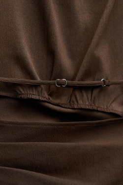 ZARA ТОП С ГОРЛОВИНОЙ ХАЛТЕР И ОТКРЫТОЙ СПИНОЙ, ШОКОЛАДНЫЙ