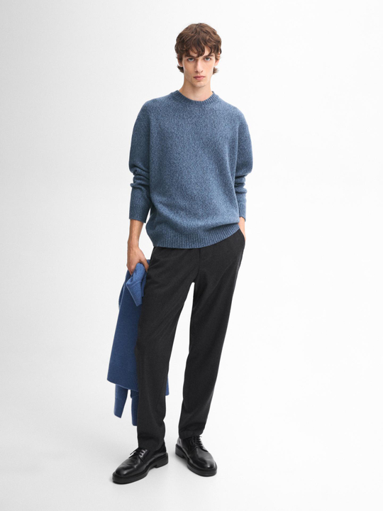 Massimo Dutti СВИТЕР ИЗ СМЕСОВОЙ ШЕРСТИ С КРУГЛЫМ ВЫРЕЗОМ, СИНИЙ