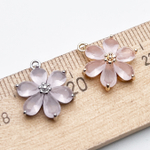 Подвеска Цветок, цвет серебро+розовый, размер 17*14 мм, цена за 1 шт