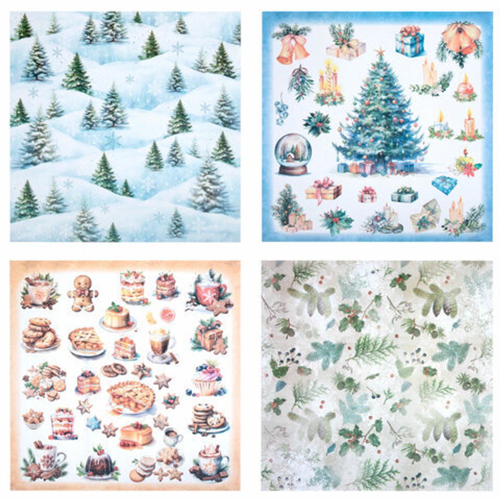 Бумага для скрапбукинга 30х30 см "Новогодний дизайн", двусторонняя, 12 листов, 180 г/м2, ОСТРОВ СОКРОВИЩ, 665438