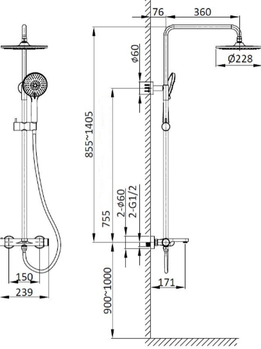 Душевая стойка Rondo VSFS-1R1CH с изливом, хром, , шт