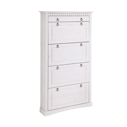 Тумба для обуви Неаполь из сосны, 4 двери с ящиком, 87х169х21 см, белый воск