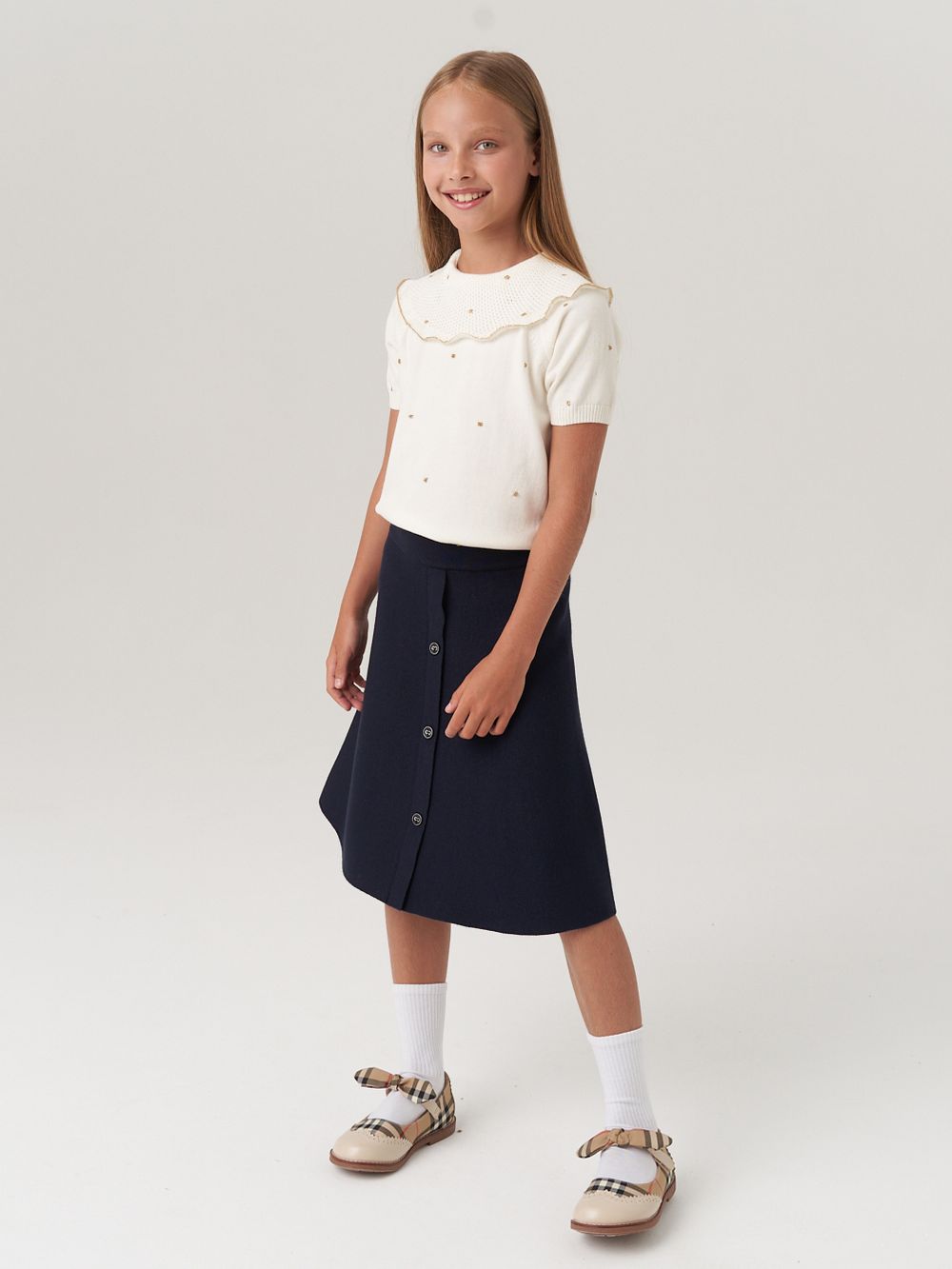 Джемпер в школу для девочки AT977 молочный-золото