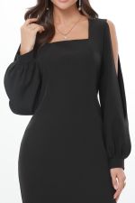Платье приталенное черное с разрезами на рукавах DStrend (Акция)