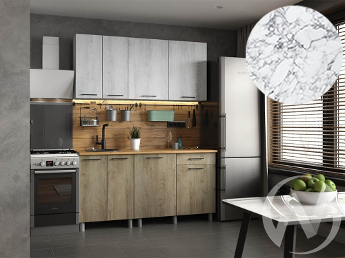 Кухня Одри 1.6м (корпус белый/дуб остин серый; дуб остин бежевый) 26мм мрамор итальянский