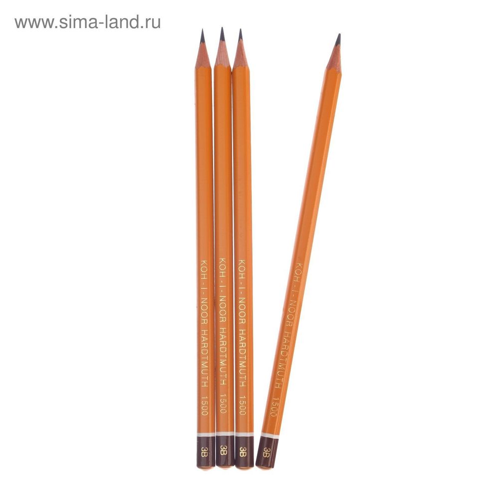 Набор чернографитных карандашей 4 штуки Koh-I-Noor, профессиональных 1500 B3, заточенные (786597)