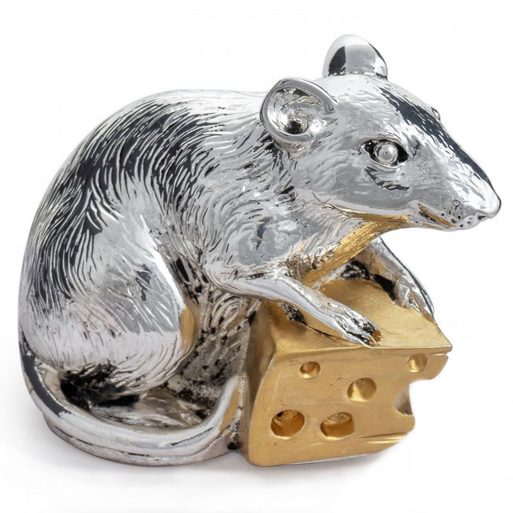Символ 2020 года – Фигурка Мышь с сыром. Серебро