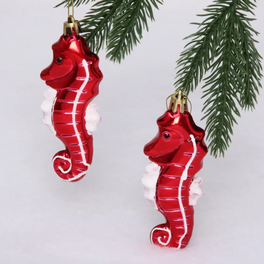 Елочные игрушки «Морской конек» 10,5 см (набор 2 шт), Красный