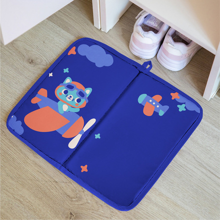 Коврик в садик для переобувания 30х36 см, Котик пилот (синий)