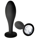 Черная анальная пробка с прозрачным кристаллом - 11 см. (Цвет: прозрачный)