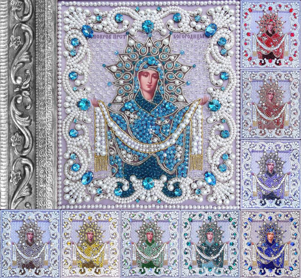Принт-ЖС10 Ткань с нанесенной авторской схемой Покров Прсв. Богородицы (Жемчужная серия) +инструкция