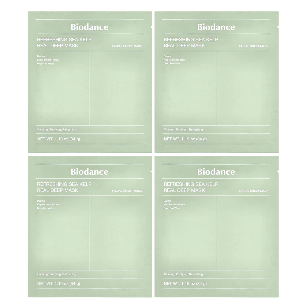 Biodance, Освежающая маска из морских водорослей Real Deep Beauty, 4 шт., 34 г (1,19 унции)