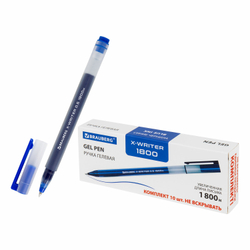 Ручки гелевые BRAUBERG "X-WRITER 1800", УВЕЛИЧЕННАЯ ДЛИНА ПИСЬМА 1 800 м, СИНИЕ, КОМПЛЕКТ 10 ШТУК, стандартный узел 0,5 мм, 144137