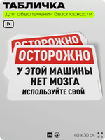 Табличка для обеспечения безопасности "Осторожно, у этой машины нет мозга, используйте свой", для офиса, по охране труда для предприятия, организаций, 40х30 см, Silver Plane x Айдентика Технолоджи