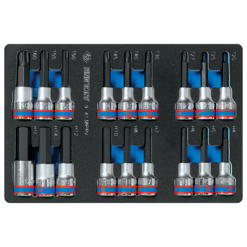 KING TONY (9-4138PRV) Набор торцевых насадок 1/2", TORX, HEX, L = 80 мм, ложемент, 18 предметов