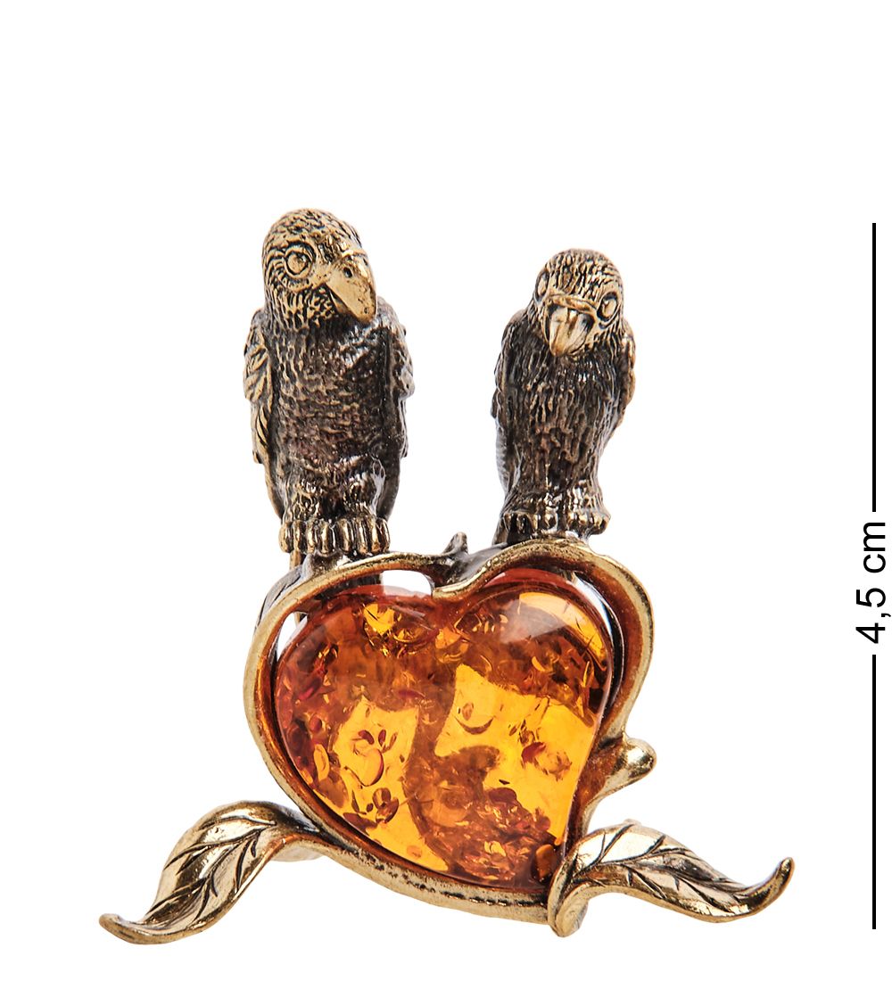 Народные промыслы AM-3168 Фигурка «Попугаи Неразлучники» (латунь, янтарь)