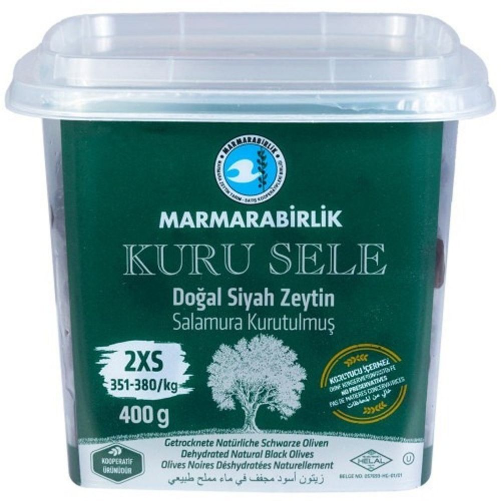 Маслины Marmarabirlik Kuru Sele 2XS черные вяленые с косточкой, 400 г