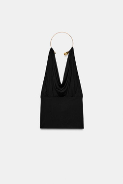 ZARA ТОП ИЗ ПОЛИАМИДА С ЧОКЕРОМ, ЧЕРНЫЙ
