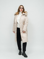 пуховик женский зимний био-пух с капюшоном с мехом длинный большие размеры