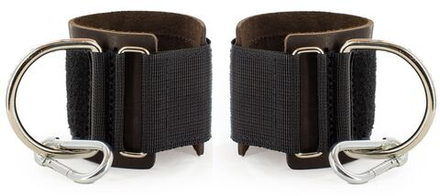 Манжеты силовые, напульсники на руку для тяги на тренажере, с карабином, кожаные ReKoy FGA09, коричневый, 2 шт